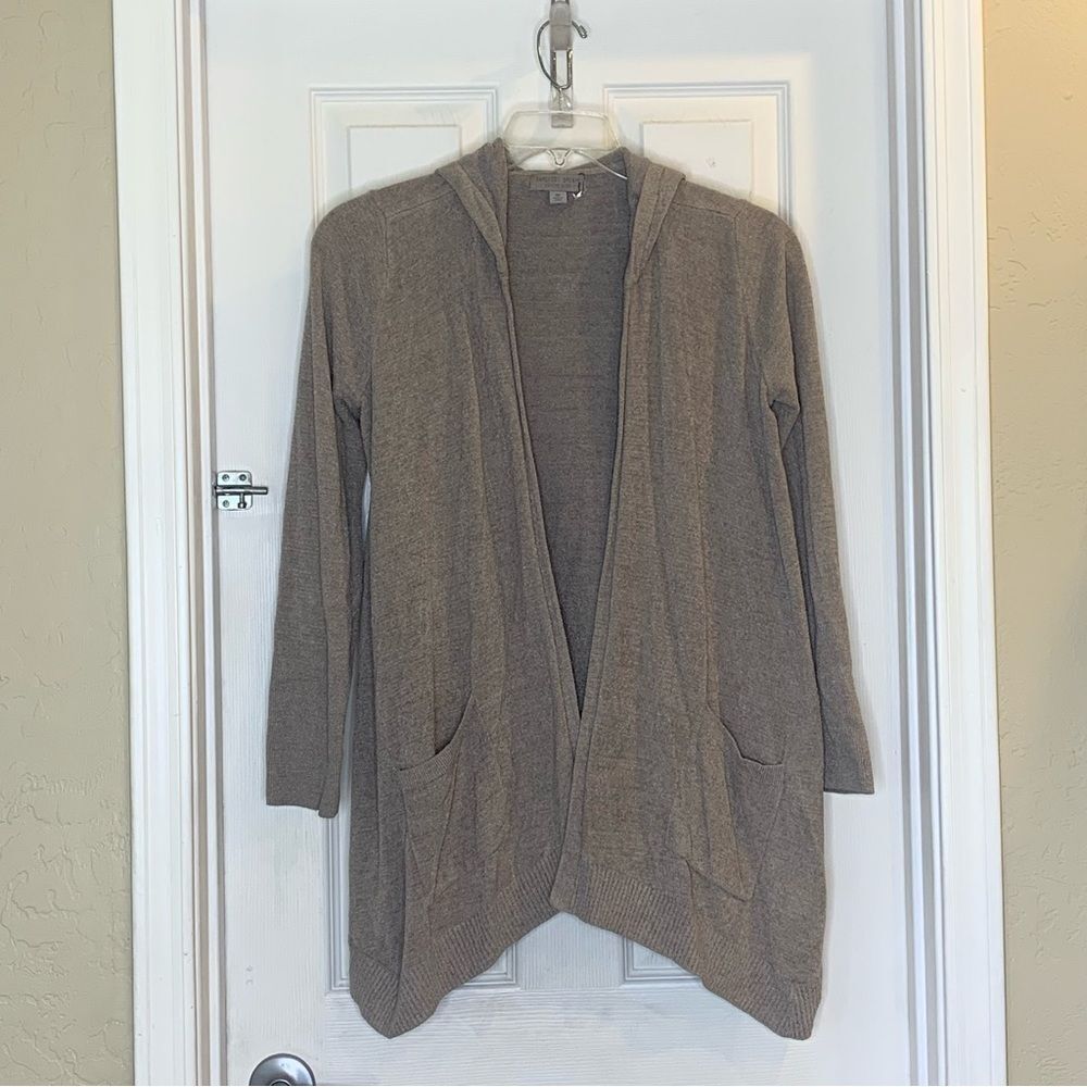 Barefoot Dreams Cozy Chic Lite Hooded Knit Cardigan Size XS Taupe Color